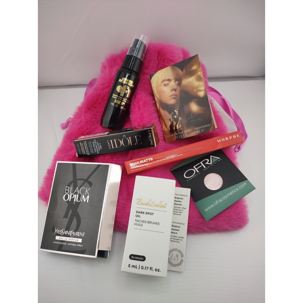 ULTA 8 Pc Travel Size Samples Including Hot Pink Plush Bag.